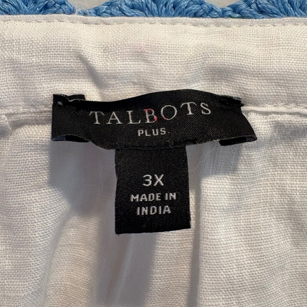 Talbots Women Plus 3X Crochet Trim Linen Top Resort Beachy Short Sleeve Popover - Picture 4 of 11